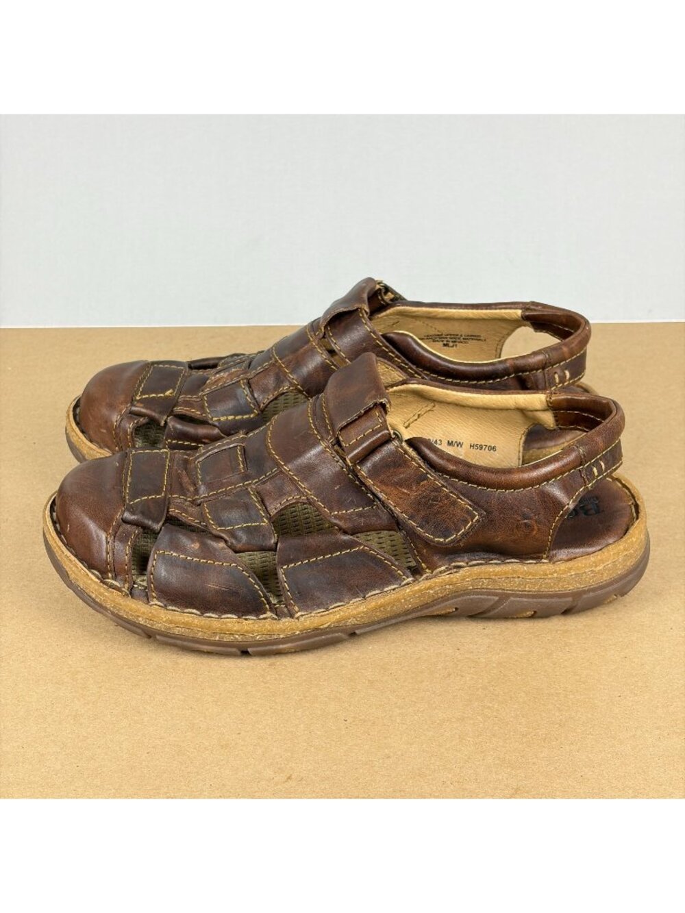 Born Cabot III Leather Sandals Mens 10 Brown Adjustable Casual Comfort